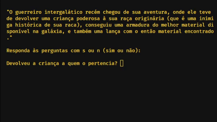Gif do Projeto Jornada do Herói feito em JavaScript onde ele reage a respostas relativas ao sucesso da missão